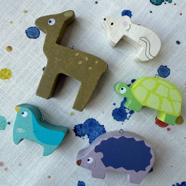 Upcycled Wooden Woodland Animal Ornament Set - Old Stock - Super Seconds