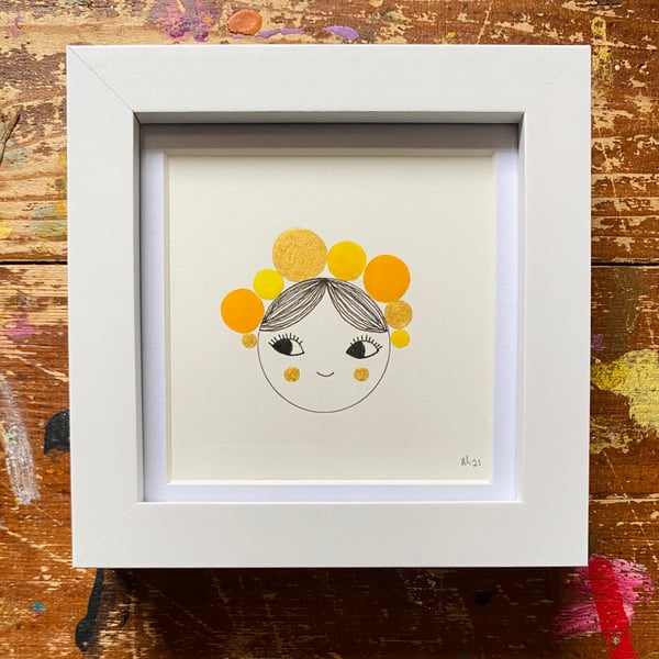 Goldy Pom Pom- Framed original mini illustration 