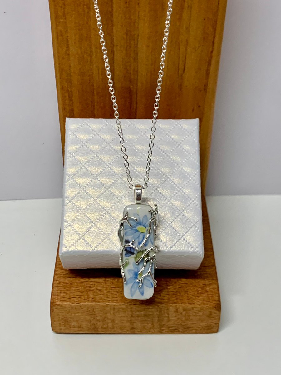 Porcelain Floral Pendant and Chain