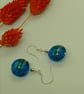 Sea Blue Green Murano Glass Earrings, 22kt Gold Foil, Sterling Silver Ear Wires