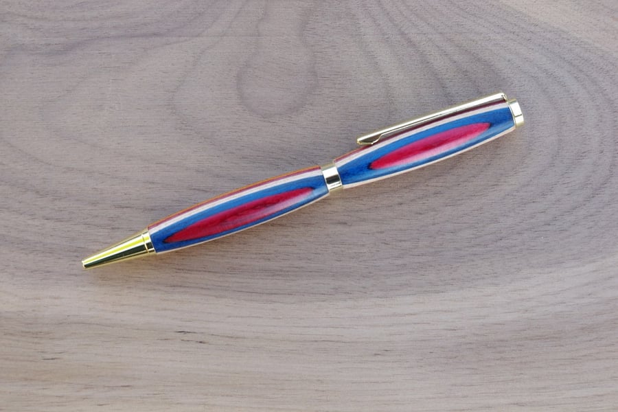 Hand Turned Wooden Pen. Multi Coloured.