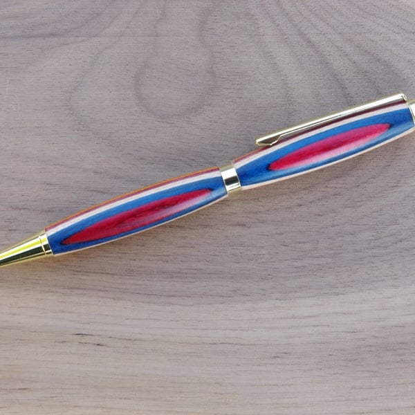 Hand Turned Wooden Pen. Multi Coloured.