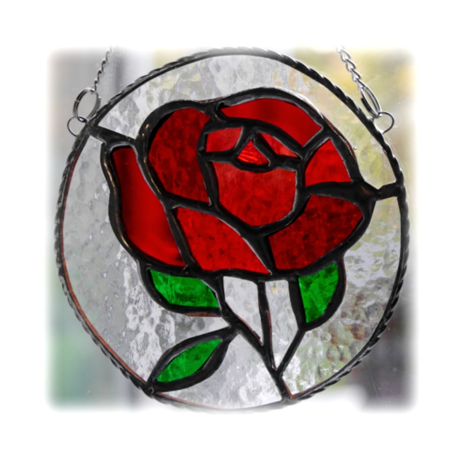 Rose Ring Suncatcher Stained Glass Red 011