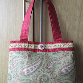 Green, Cream & Red Paisley Handbag