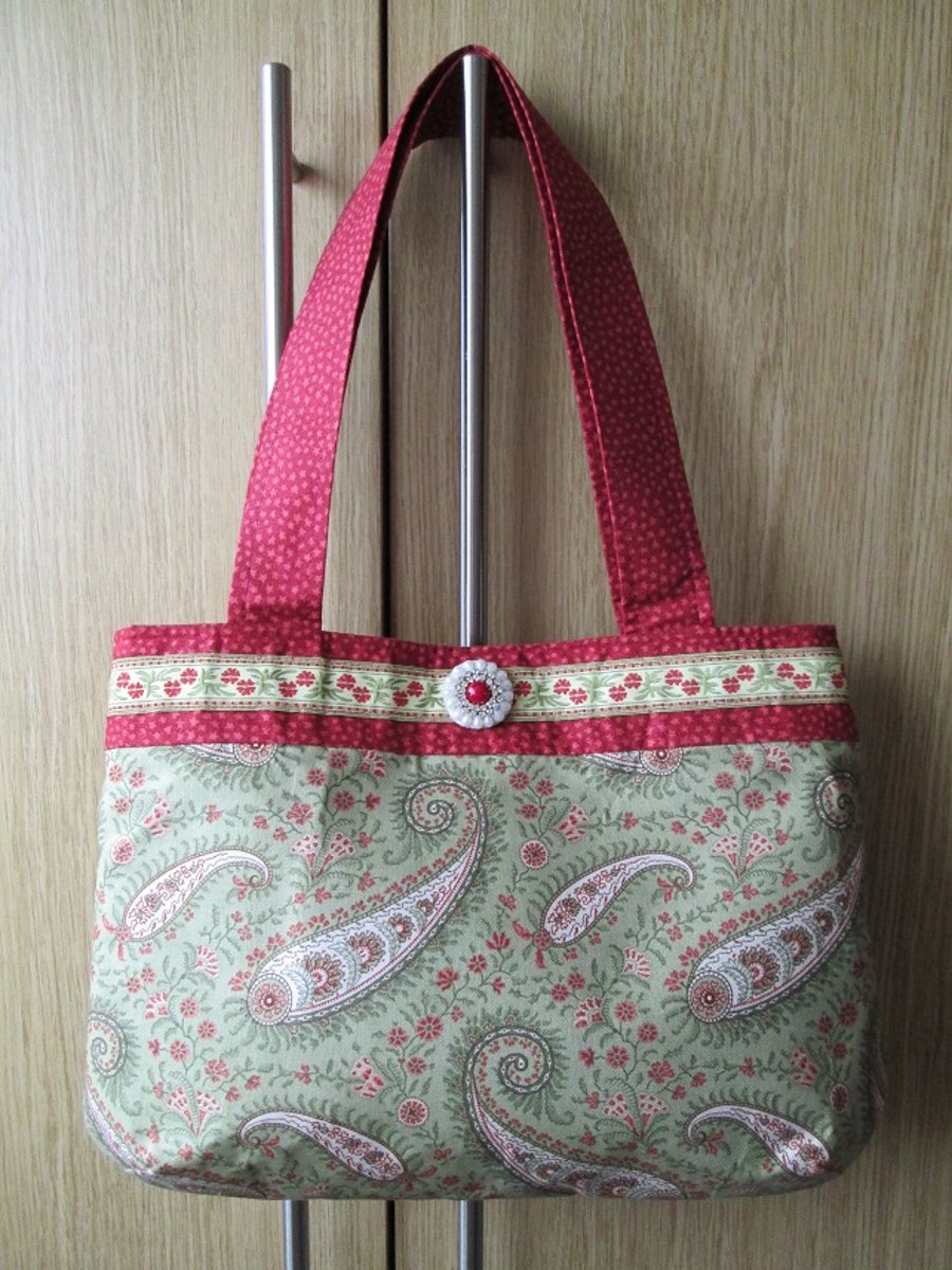 Green, Cream & Red Paisley Handbag