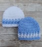 Baby Boy Hat, Blue and White Crochet Beanie Hats Preemie or 0 - 3 Months - Image 5