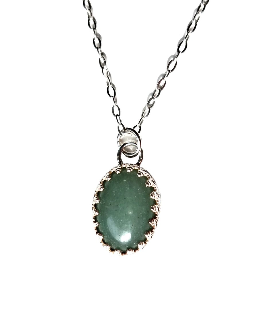 Green Aventurine Necklace Sterling Silver Jewellery Gift Oval Gemstone Pendant