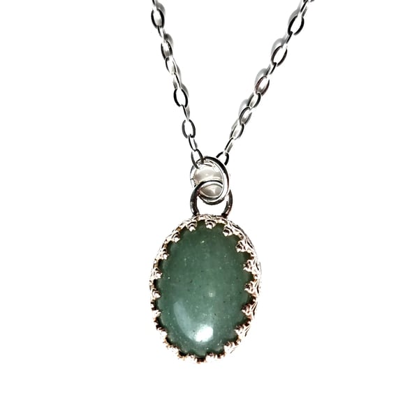 Green Aventurine Necklace Sterling Silver Jewellery Gift Oval Gemstone Pendant