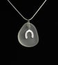 Little white beach glass pendant with horseshoe charm - Image 2
