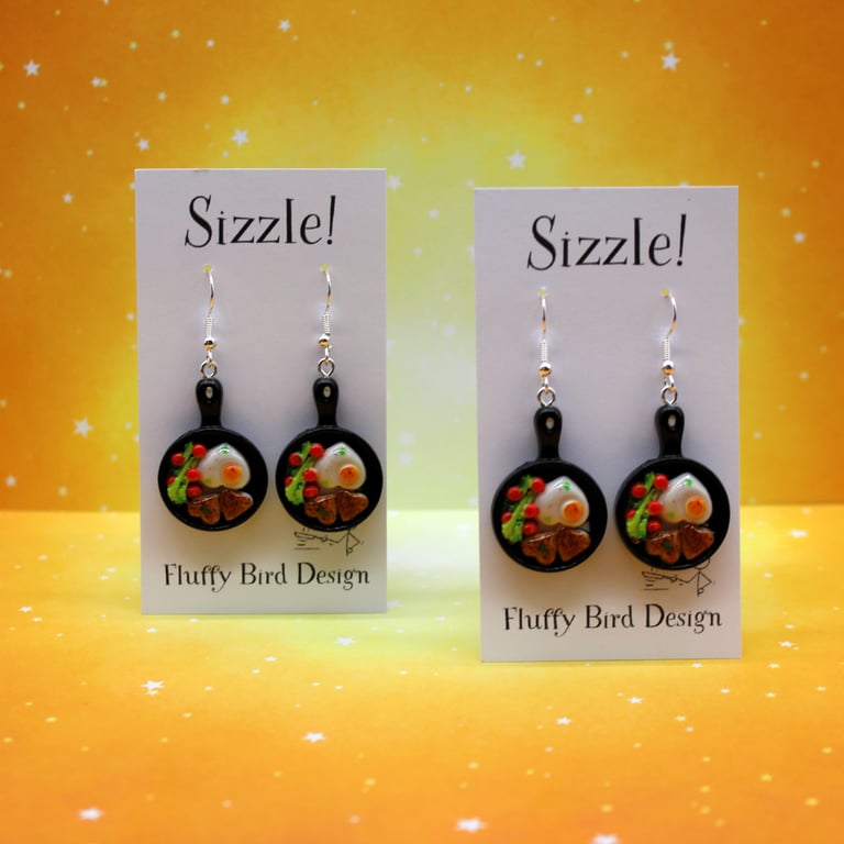 Fried Breakfast Earrings – Full English Fry-Up in a Pan – Quirky Food Jewellery 