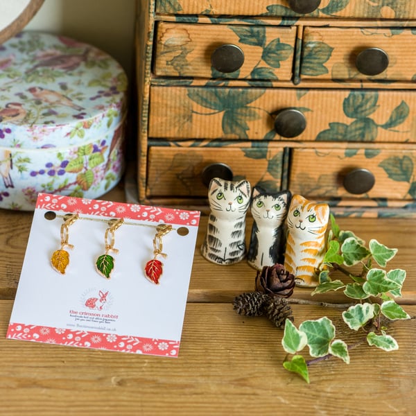 Set of 3 Autumn themed stitch markers or progress keepers