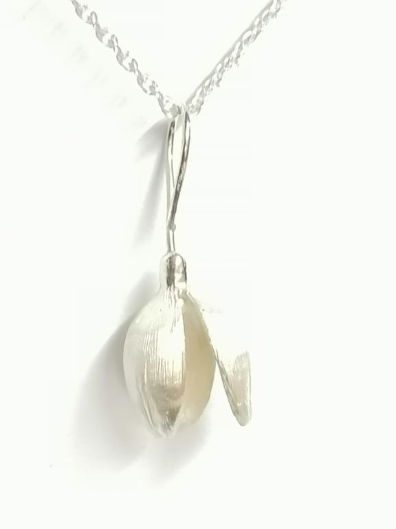 Snowdrop pendant hand made from Sterling Silver