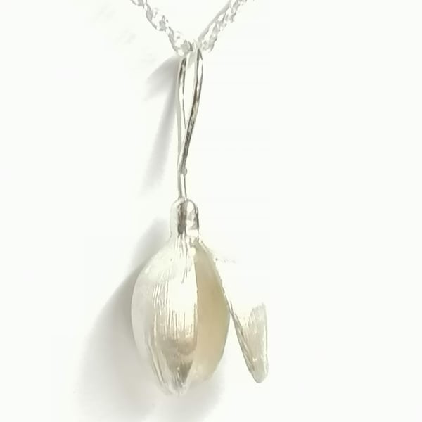Snowdrop pendant hand made from Sterling Silver