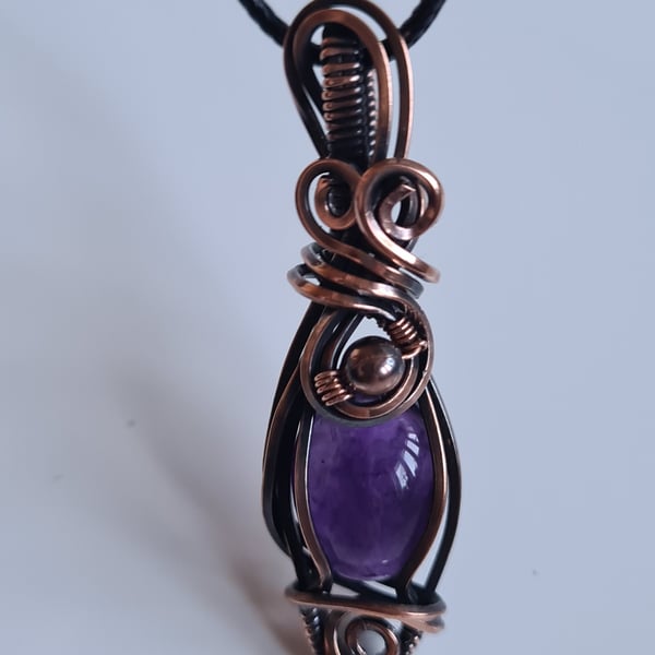 Handmade Natural Purple Brazilian Amethyst & Copper Pendant Necklace Gift Boxed
