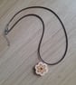 Pyrography Daisy Pendant Necklace: Wooden Flower, Waxed Cord necklace. - Image 2