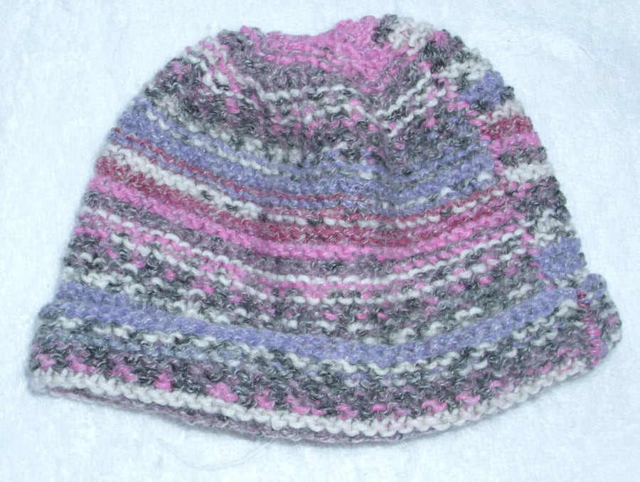 Hand knitted heather mix hat for baby 0 to 3 months
