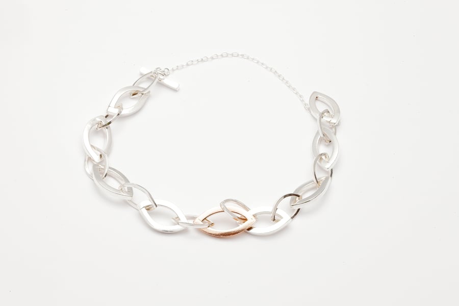 Ronda by Fedha - hand-mitred marquise links of silver and gold, one-off piece