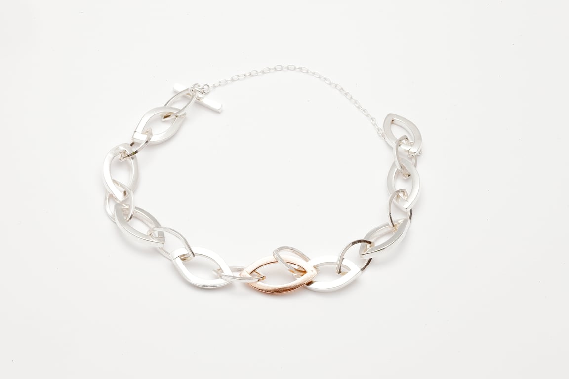 Ronda by Fedha - hand-mitred marquise links of silver and gold, one-off piece