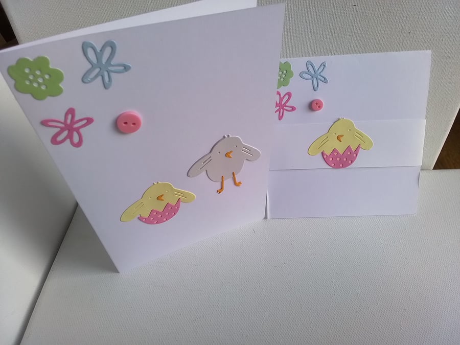 Easter chick's card and gift voucher wallet set. Easter card.  CC843