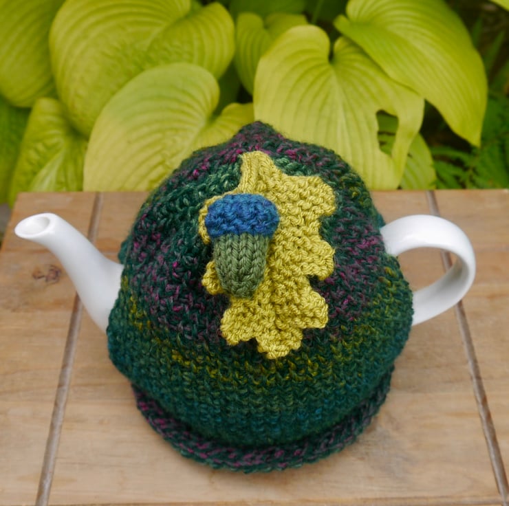 Green Autumn Tea Cosy, Acorn Tunisian Crochet T... Folksy