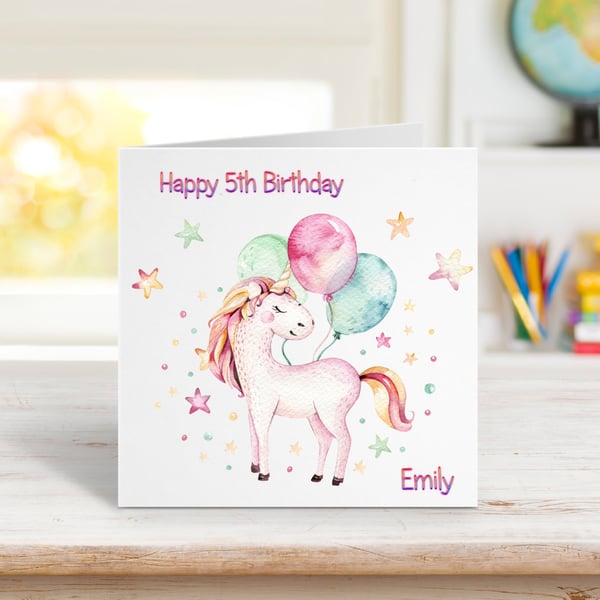 Personalised Unicorn & Stars Child's Birthday Card