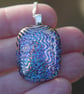 Dichroic blue and gold wavy pendant,  blue and gold fused glass necklace F37