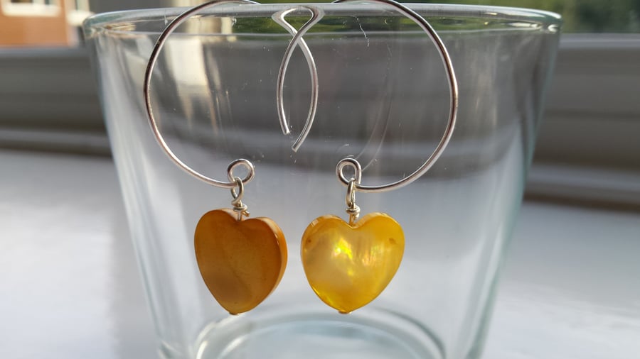 Yellow Shell Heart and Hoop Earrings