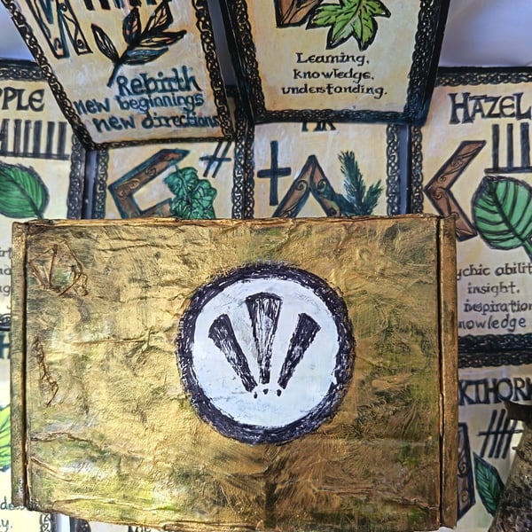 Ogham oracle; gold acrylic embossed presentation 