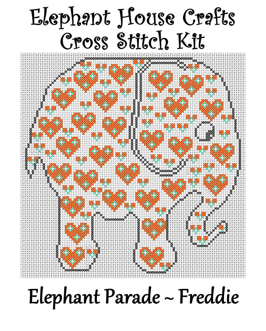 Elephant Parade Cross Stitch Kit Freddie Size Approx 7" x 7"  14 Count Aida