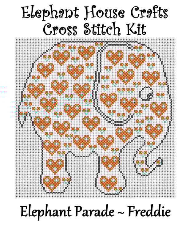 Elephant Parade Cross Stitch Kit Freddie Size Approx 7" x 7"  14 Count Aida