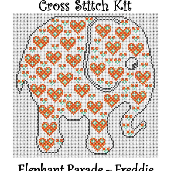 Elephant Parade Cross Stitch Kit Freddie Size Approx 7" x 7"  14 Count Aida