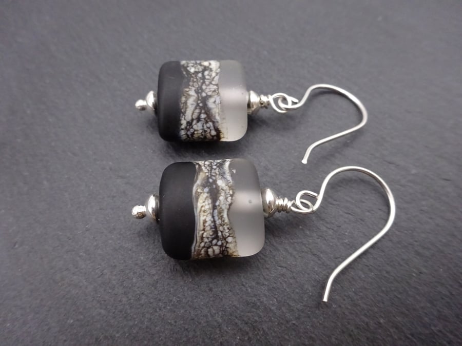 lampwork glass earrings, black beach