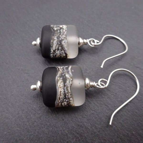 lampwork glass earrings, black beach