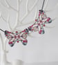 Bubble Pattern Double Butterfly Ceramic Pendant Necklace - Image 4