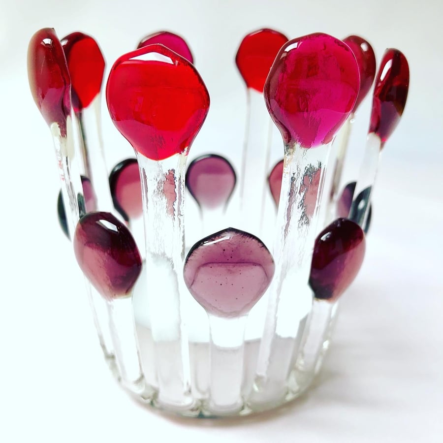 Red Fused Glass Candle Cage