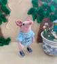 Miniature Pig Ornament, Ernie the Poseable Pink Piglet Decoration in Striped Top - Image 2