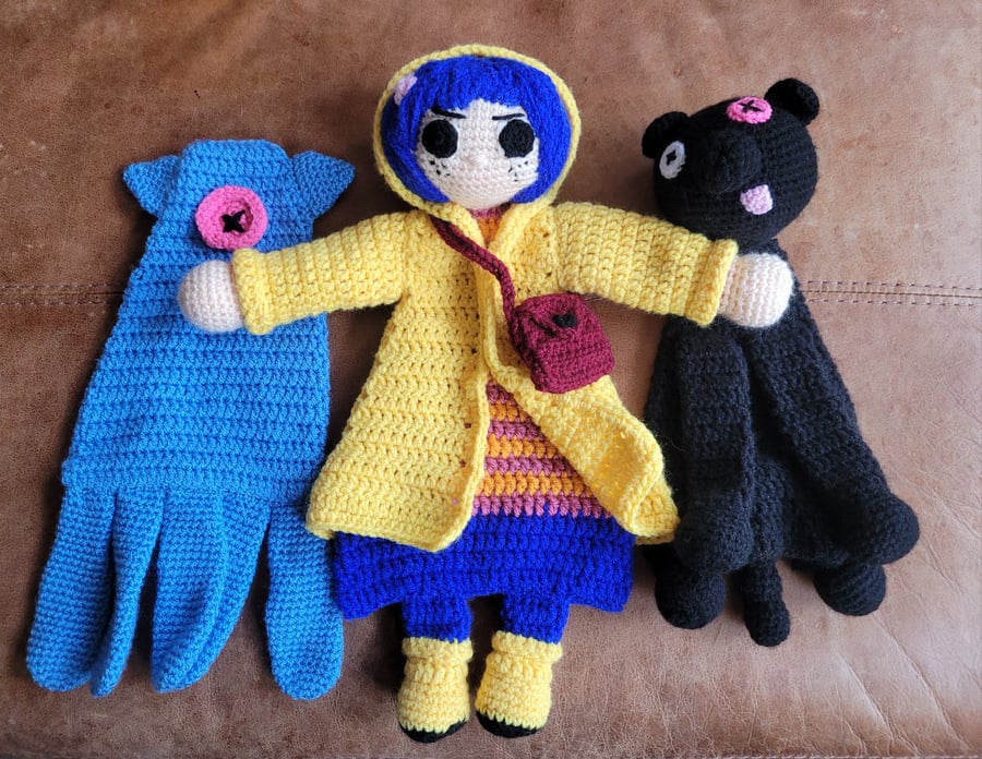 Coraline, Squid & Cat - set of 3 lovies, snuggle toys