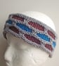 Knitted Headband, Earwarmer or Hairband, Handspun, Grey, Turquoise and Burgundy - Image 1