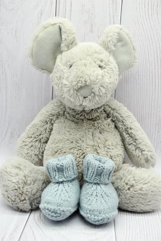 Hand Knitted Baby Booties Newborn Baby -  Pastel Blue