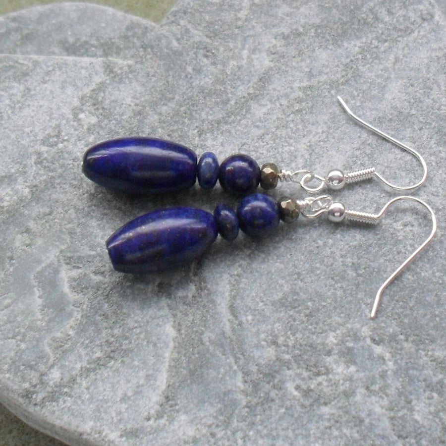 Lapis Lazuli and Pyrite Silver plated Earrings