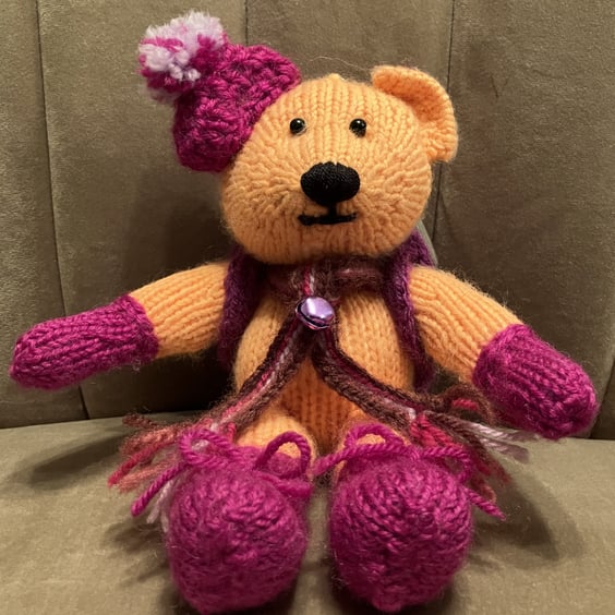 Peach Bear with Backpack and Clip 