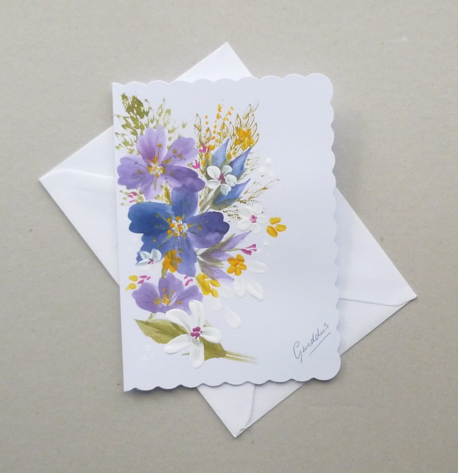hand painted floral blank greetings card art painting ( ref F 889 A4 )