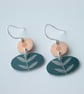 Flower and leaf earrings in orange and grey - Image 2