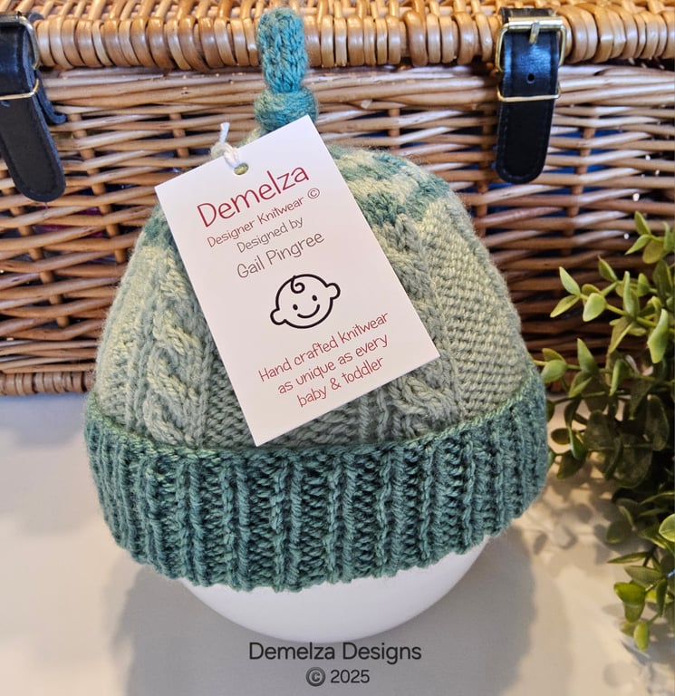 Designer Hand Knitted Cable Baby Beanie Hat 0-3 months 