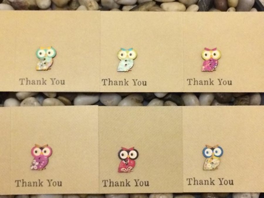 Handmade Owl Thank You Cards Pack, Many other designs available - see photos!