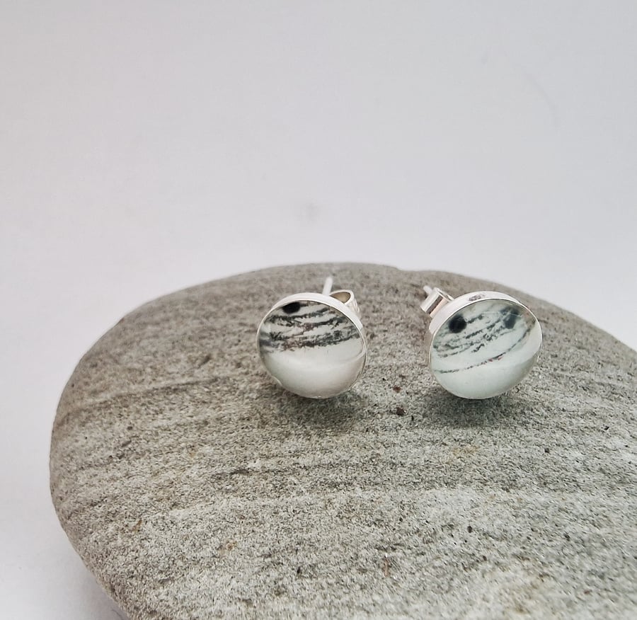 Sterling Silver and resin stud earrings handmade in UK minimal elegant