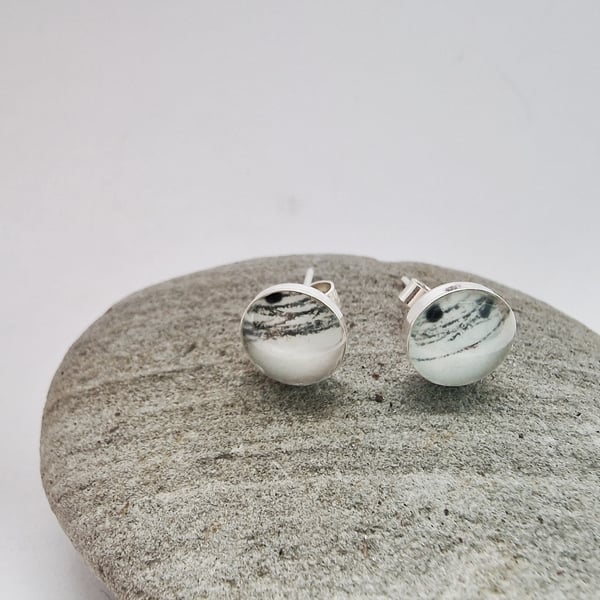 Sterling Silver and resin stud earrings handmade in UK minimal elegant