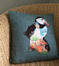 Handprinted & appliquéd cushion Lundy Puffin