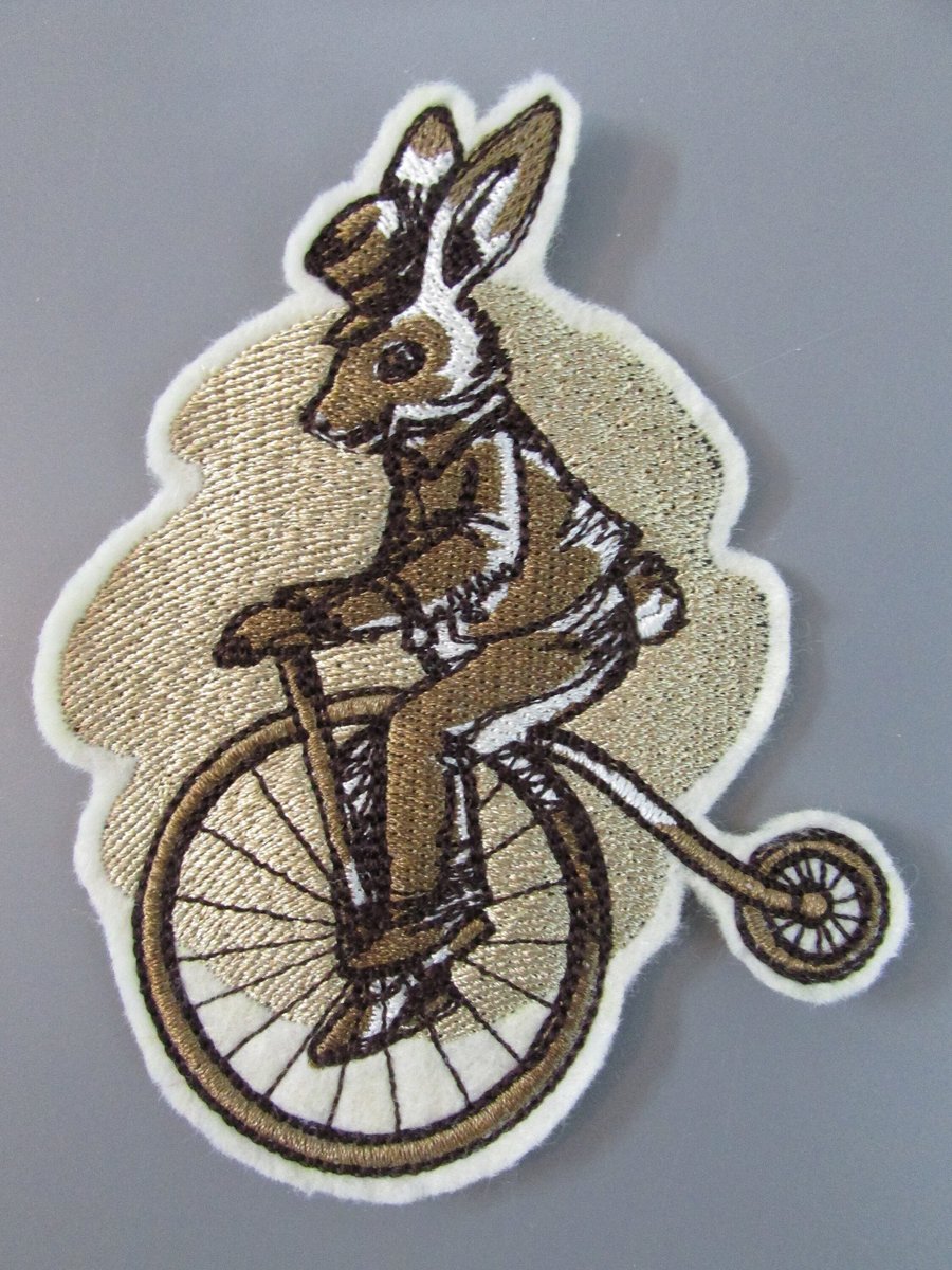 Embroidered Steampunk Rabbit Hare Applique Patch