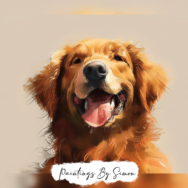 Joyful Golden Retriever, Oil Painting Print 5"x7" on Matte Paper